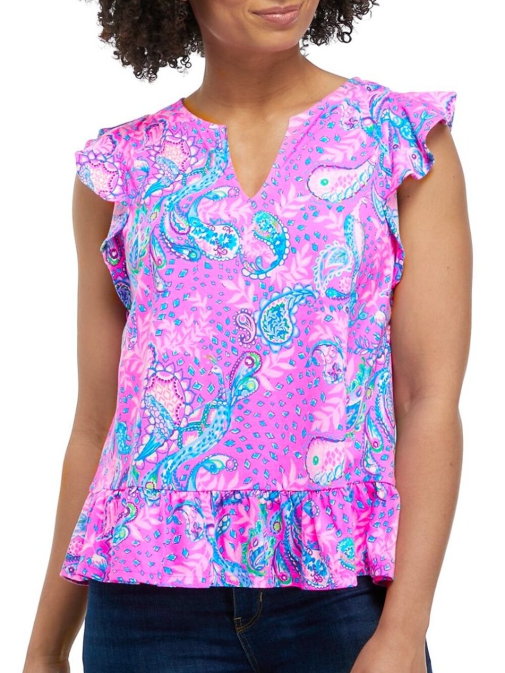 Lilly Pulitzer NWT Lacie Peplum Top in Plumeria Pink 100% Cotton size Medium